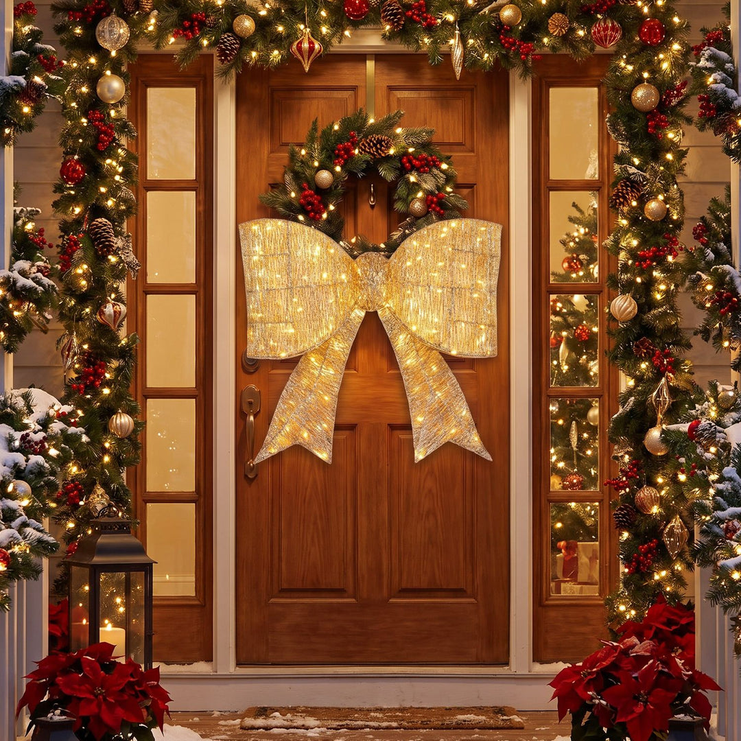 30" Christmas Lighted Bow Decoration with 120 PreLit Warm White LED Lights