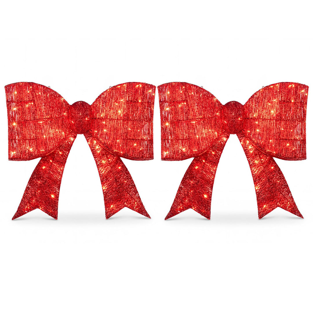 30" Christmas Lighted Bow Decoration Set of 2 with 120 Pre Lit Warm White LED Lights