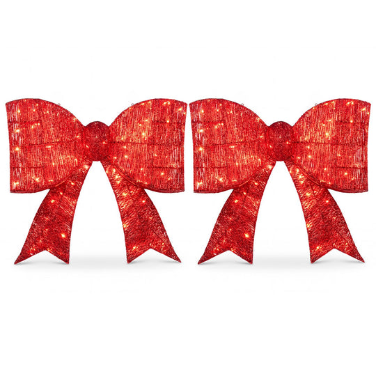 30" Christmas Lighted Bow Decoration Set of 2 with 120 Pre Lit Warm White LED Lights