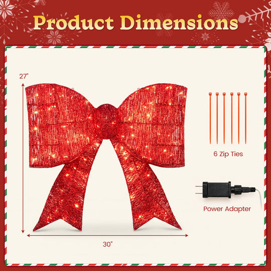 30" Christmas Lighted Bow Decoration Set of 2 with 120 Pre Lit Warm White LED Lights