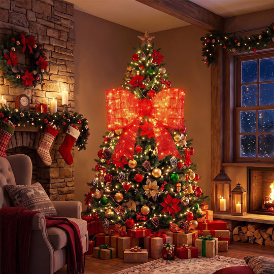 30" Christmas Lighted Bow Decoration Set of 2 with 120 Pre Lit Warm White LED Lights