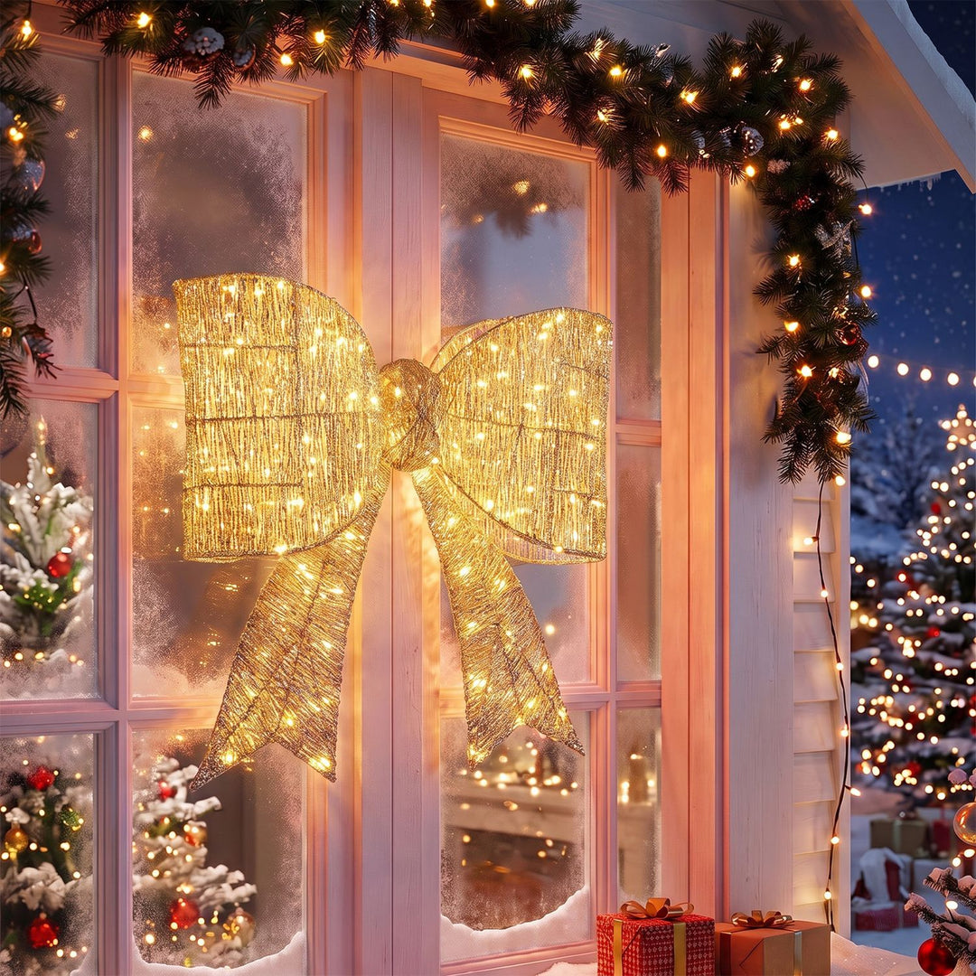 30" Christmas Lighted Bow Decoration Set of 2 with 120 Pre Lit Warm White LED Lights