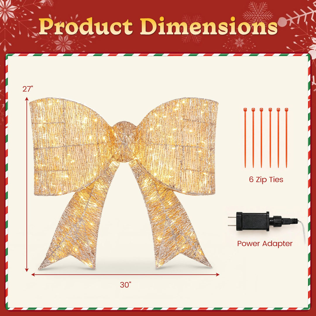 30" Christmas Lighted Bow Decoration Set of 2 with 120 Pre Lit Warm White LED Lights