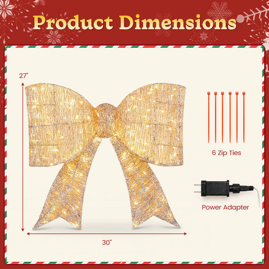 30" Christmas Lighted Bow Decoration Set of 2 with 120 Pre Lit Warm White LED Lights