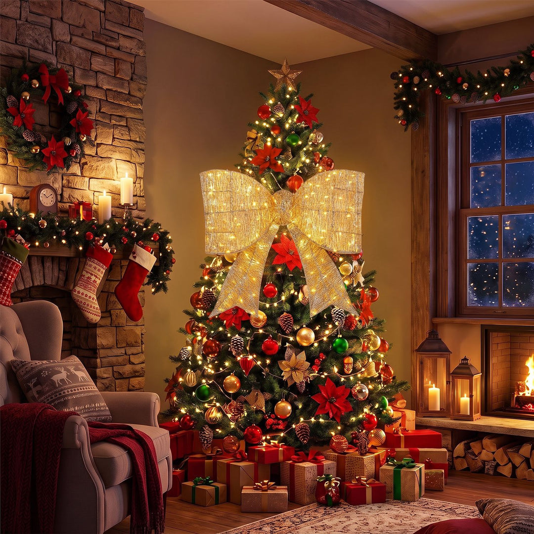 30" Christmas Lighted Bow Decoration Set of 2 with 120 Pre Lit Warm White LED Lights