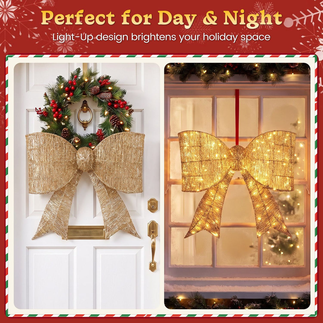 30" Christmas Lighted Bow Decoration Set of 2 with 120 Pre Lit Warm White LED Lights