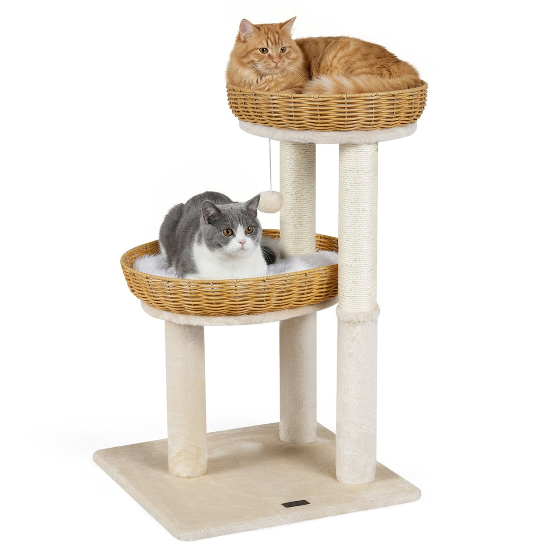 30-Inch Cat Tower with 2 Rattan Cat Baskets for Indoor Kittens