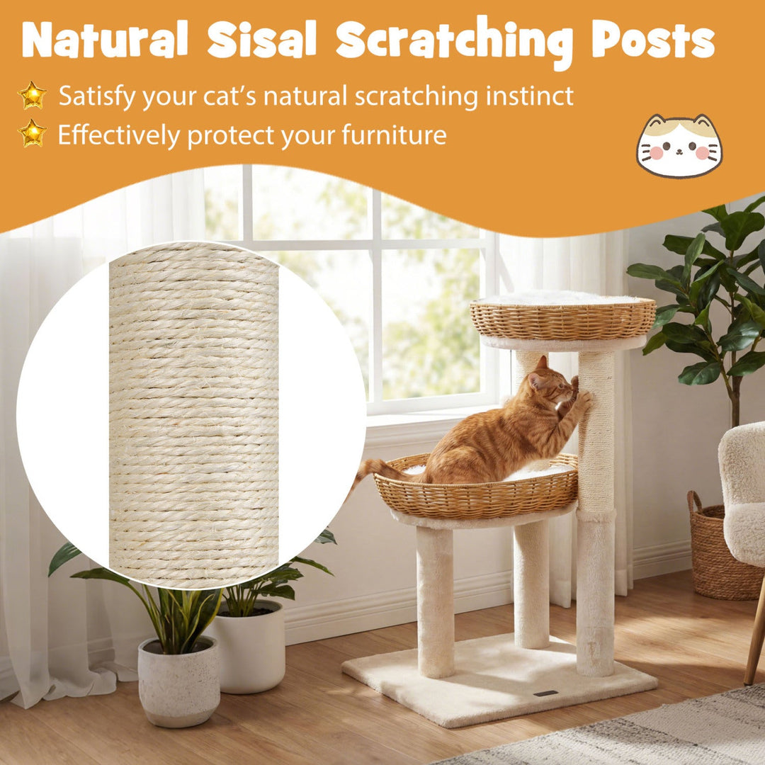 30-Inch Cat Tower with 2 Rattan Cat Baskets for Indoor Kittens