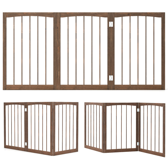 30 Inch Tall Wooden Pet Fence for Cats Small and Medium Dogs-Brown