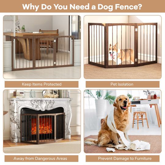 30 Inch Tall Wooden Pet Fence for Cats Small and Medium Dogs-Brown