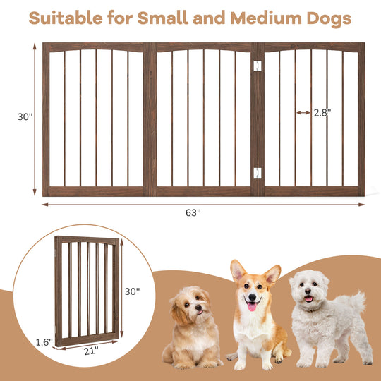 30 Inch Tall Wooden Pet Fence for Cats Small and Medium Dogs-Brown