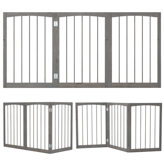 30 Inch Tall Wooden Pet Fence for Cats Small and Medium Dogs-Gray