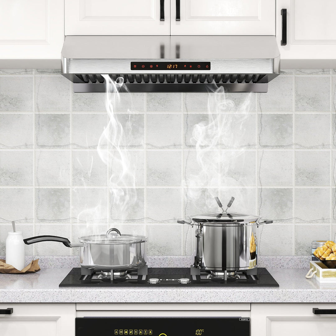 30 Inch Under Cabinet Range Hood with Oil Collector 900 CFM Stainless Steel Kitchen Vent-Silver