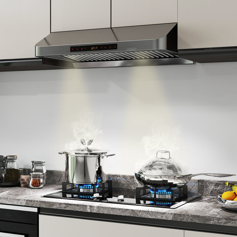 30 Inch Under Cabinet Range Hood with Oil Collector 900 CFM Stainless Steel Kitchen Vent-Silver