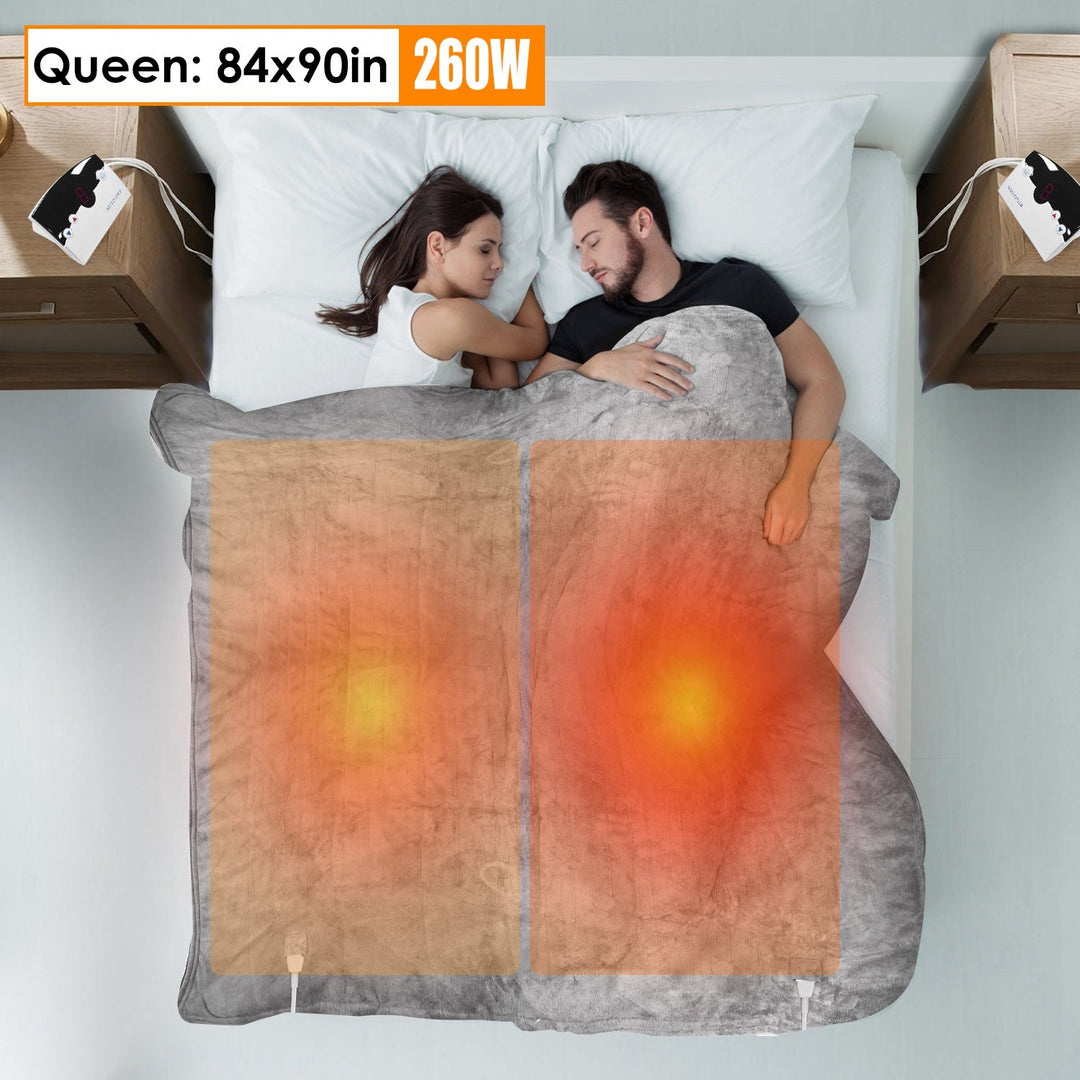 Electric Heated Queen Size Fleece Heated Blanket with Dual Controller 10 Heating Levels 10 Hours Auto Off Machine Washable for Home Office Usage 84x90