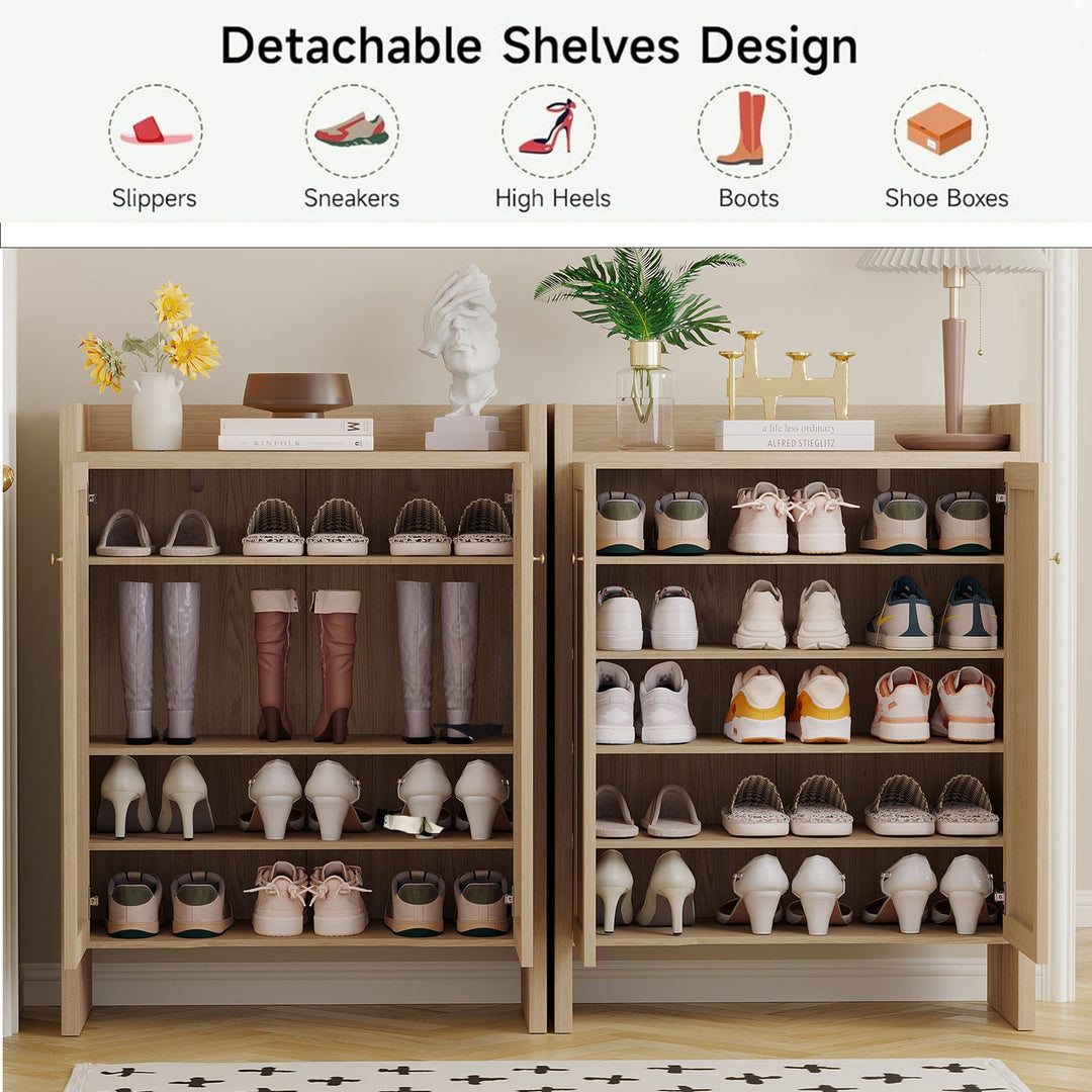 Rattan Shoe Cabinet with Doors, 6-Tier Storage Organizer