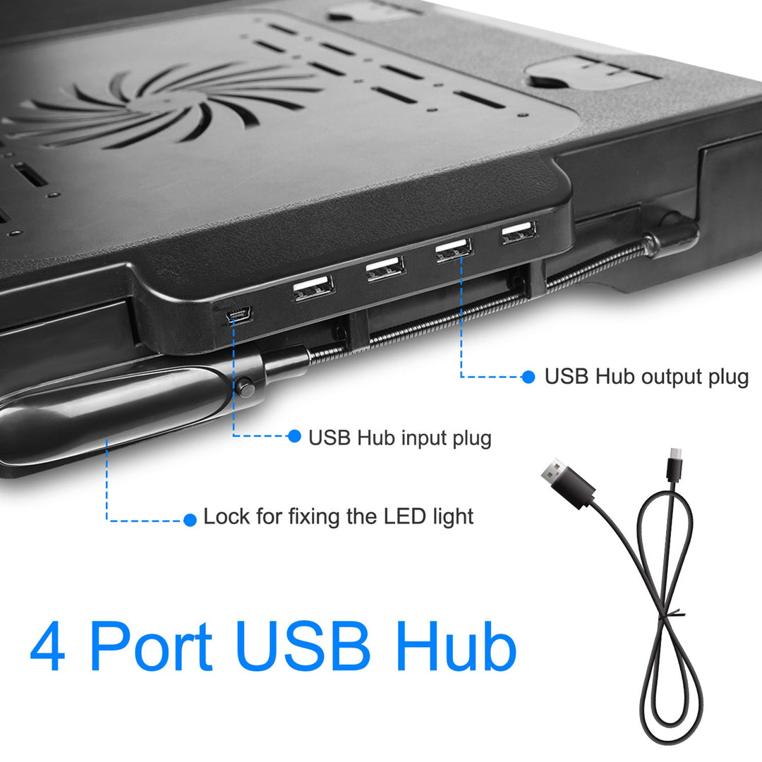 Foldable Laptop Table Bed Notebook Desk w/Cooling Fan Mouse Board LED light 4 x USB Ports Breakfast Snacking Tray with Storage Groove For Home Office