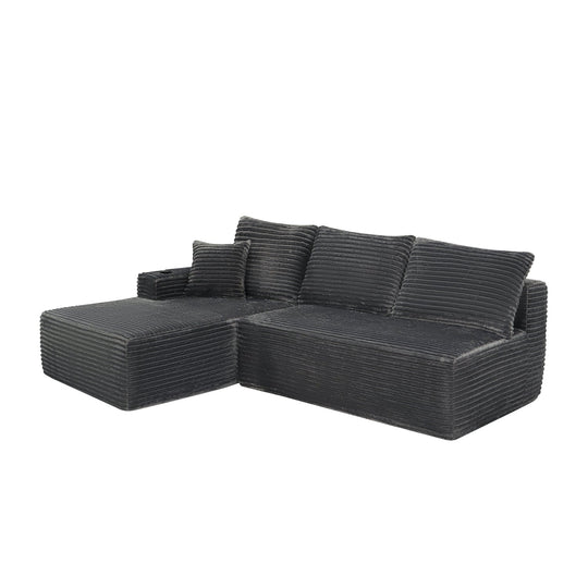 96" L-Shaped Sectional Sofa with Chaise in Plush Corduroy