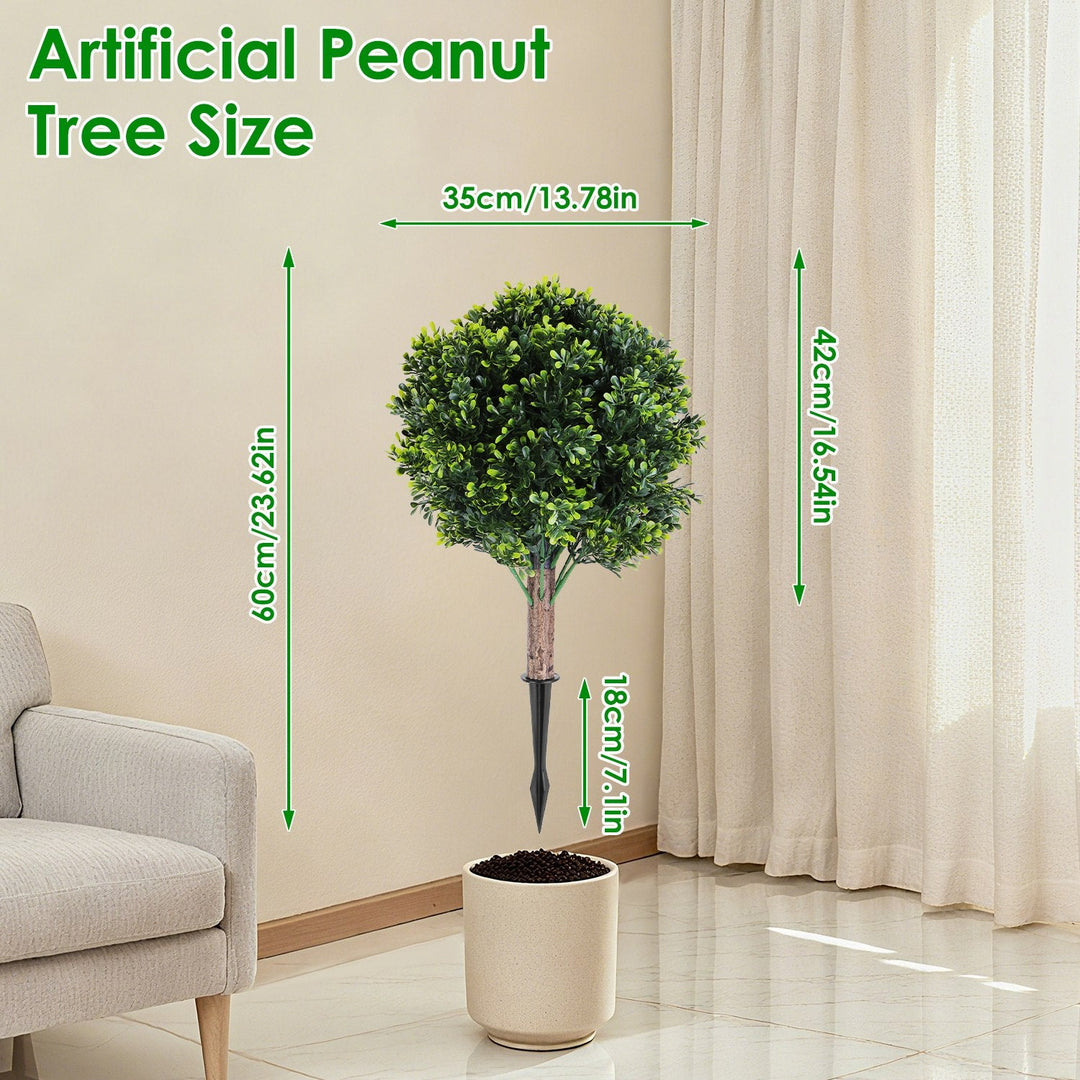 2PCS Artificial Boxwood Topiary Trees with Ground Spikes, UV Resistant