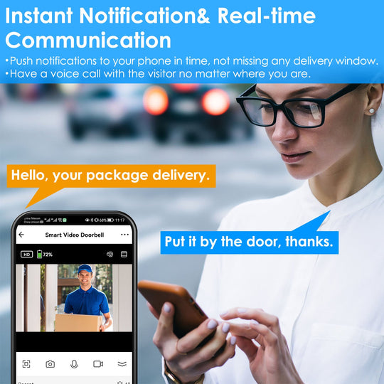Wireless Smart Wi-Fi Video Doorbell Security Phone Doorbell Intercom Camera Two Way Audio Night Vision Compatible with Alexa Google Assistant