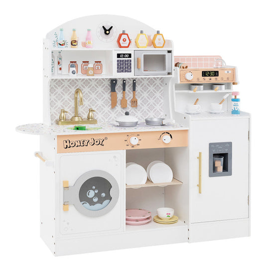 3-IN-1 Kids Furniture: Kids Table Chairs Set + Bookshelf + White Play Kitchen Sets
