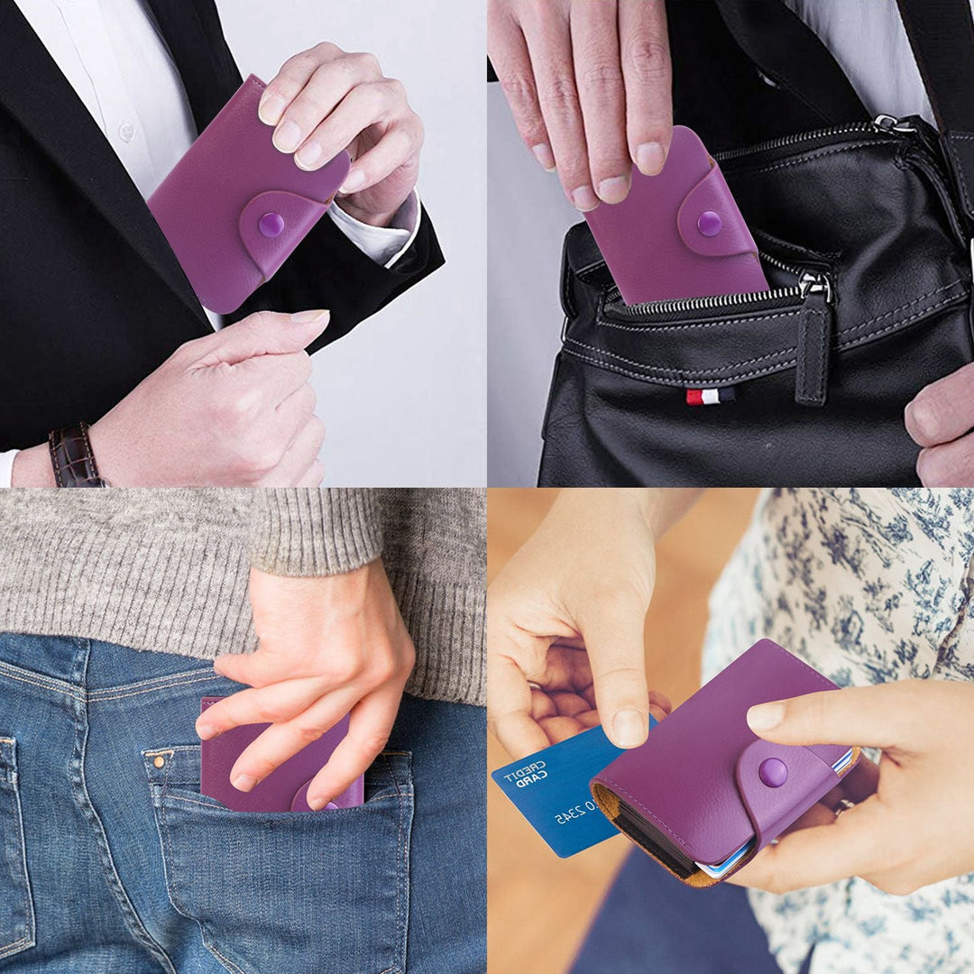 Credit Card Holder Wallet PU Leather Snap Closure Purse Accordion Case with 12 Pcs Card Slots