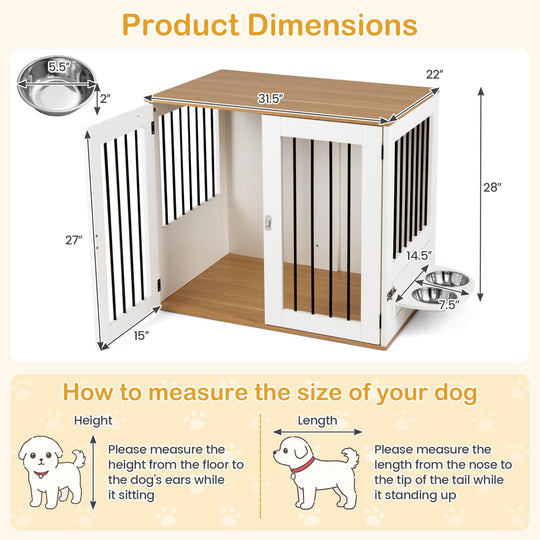 31.5” Dog Crate Furniture Wooden Dog Kennel with Double Lock Doors