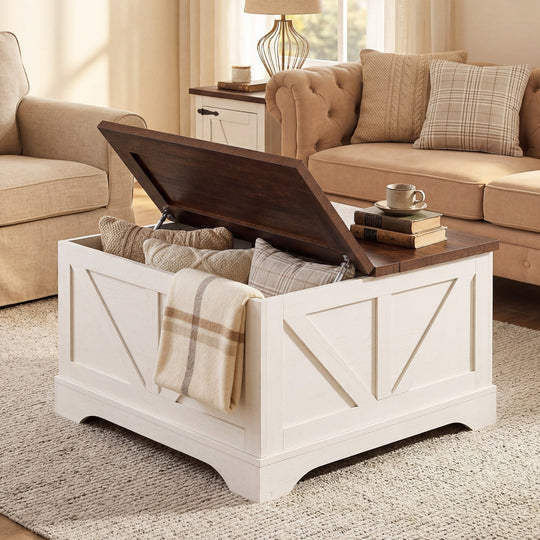 31.5 Inch Square Coffee Table with Lifting Tabletop and Hidden Compartment