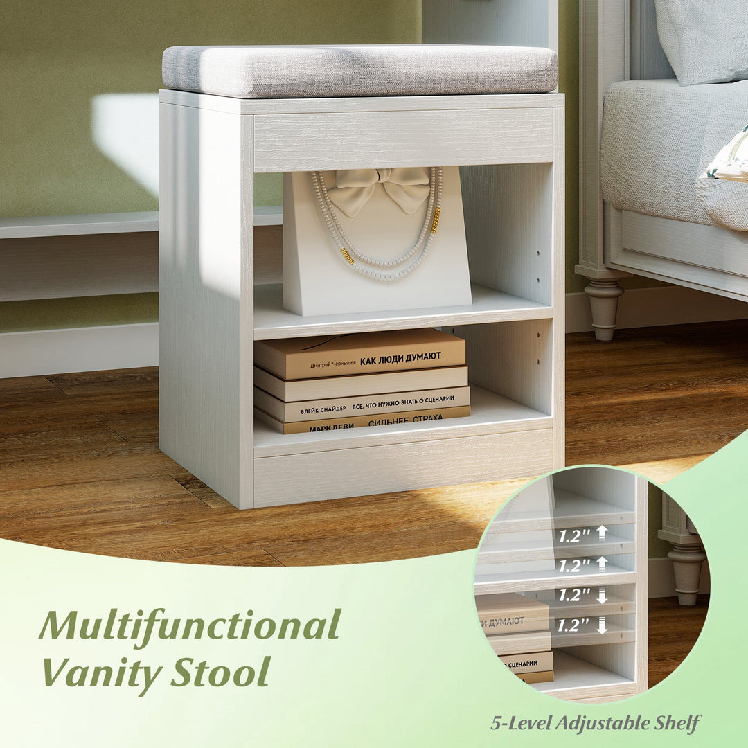 Vanity Table Set with Lighted Mirror and Cushion Stool