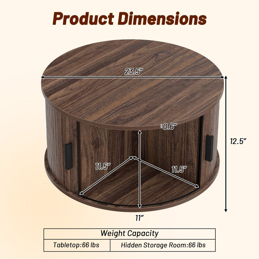 Round Coffee Table with Sliding Tambour Door Storage