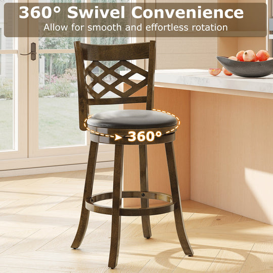 26 Inch Counter Height Bar Stools Set of 2 with Rubber Wood Frame