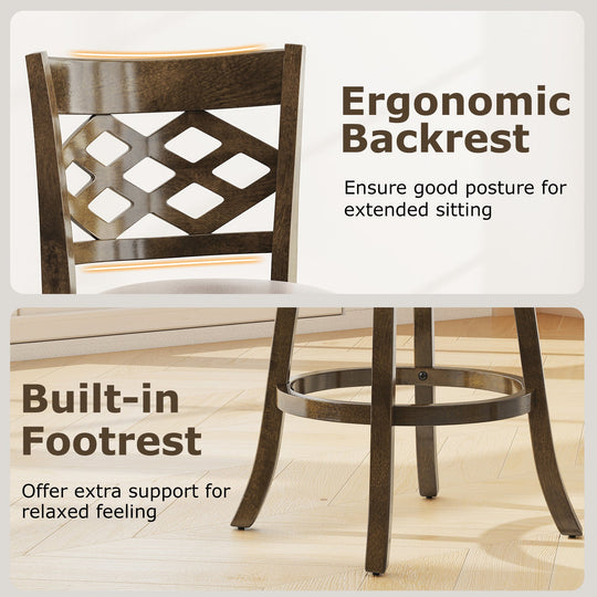 26 Inch Counter Height Bar Stools Set of 2 with Rubber Wood Frame
