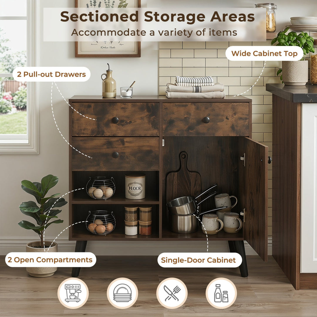 31" Sideboard Cabinet with 2 Drawers and Open Shelves