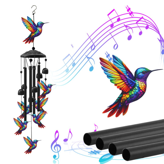 Metal Wind Chimes with Aluminum Tubes - Butterfly & Hummingbird