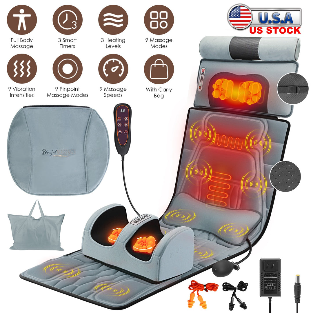 Flannel Full Body Massage Mat Multifunctional Massage Chair Pad with Heat Timer Shiatsu Neck Foot Massager Lumbar Pillow
