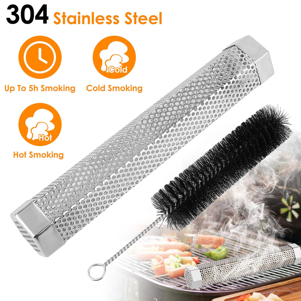 Pellet Smoker Tube 12" Stainless Steel BBQ Grill Smoker Tube Pipe For Wood Chips Cold Hot Smoking