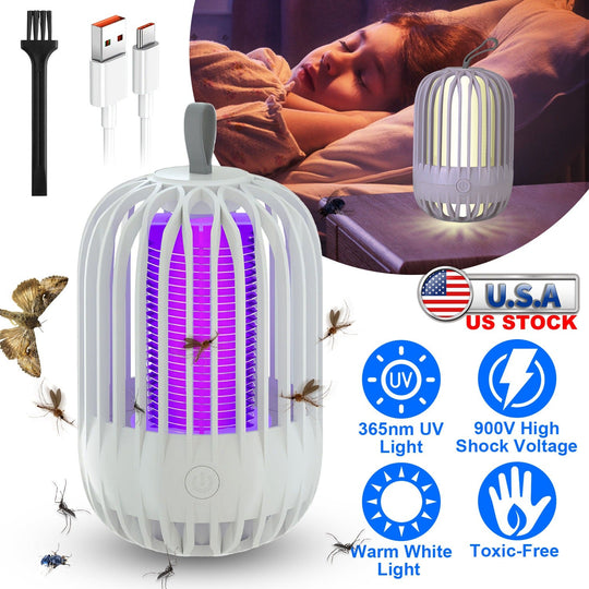900V High Voltage Cordless Indoor Bug Zapper Type C Rechargeable Mosquito Lamp Trap Portable Electric Mosquito Killer with Hanging Strap Night Light f