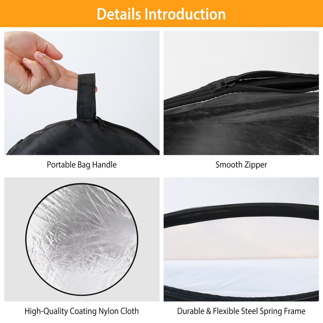 42.5In 5 In 1 Photography Round Light Reflector Collapsible Multi Disc Light Diffuser w/ Storage Bag Translucent Silver Gold White Black 5 Colors Refl