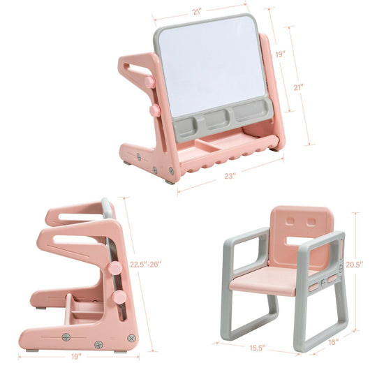2 in 1 Kids Easel Table and Chair Set with Adjustable Art Painting Board