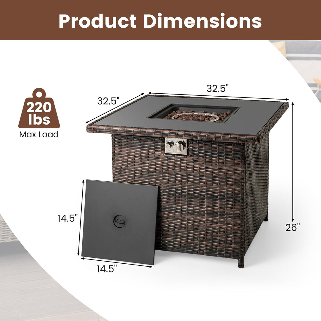 32.5 Inch Propane Fire Pit Table 5000 BTU with Tempered Glass Tabletop