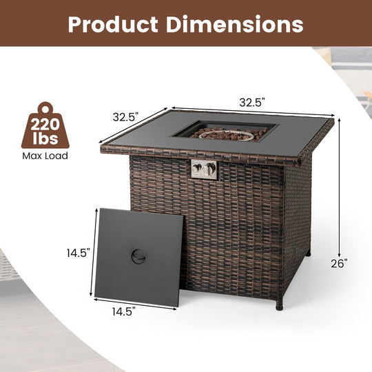 32.5 Inch Propane Fire Pit Table 5000 BTU with Tempered Glass Tabletop