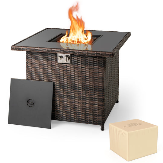 32.5 Inch Propane Fire Pit Table 5000 BTU with Tempered Glass Tabletop