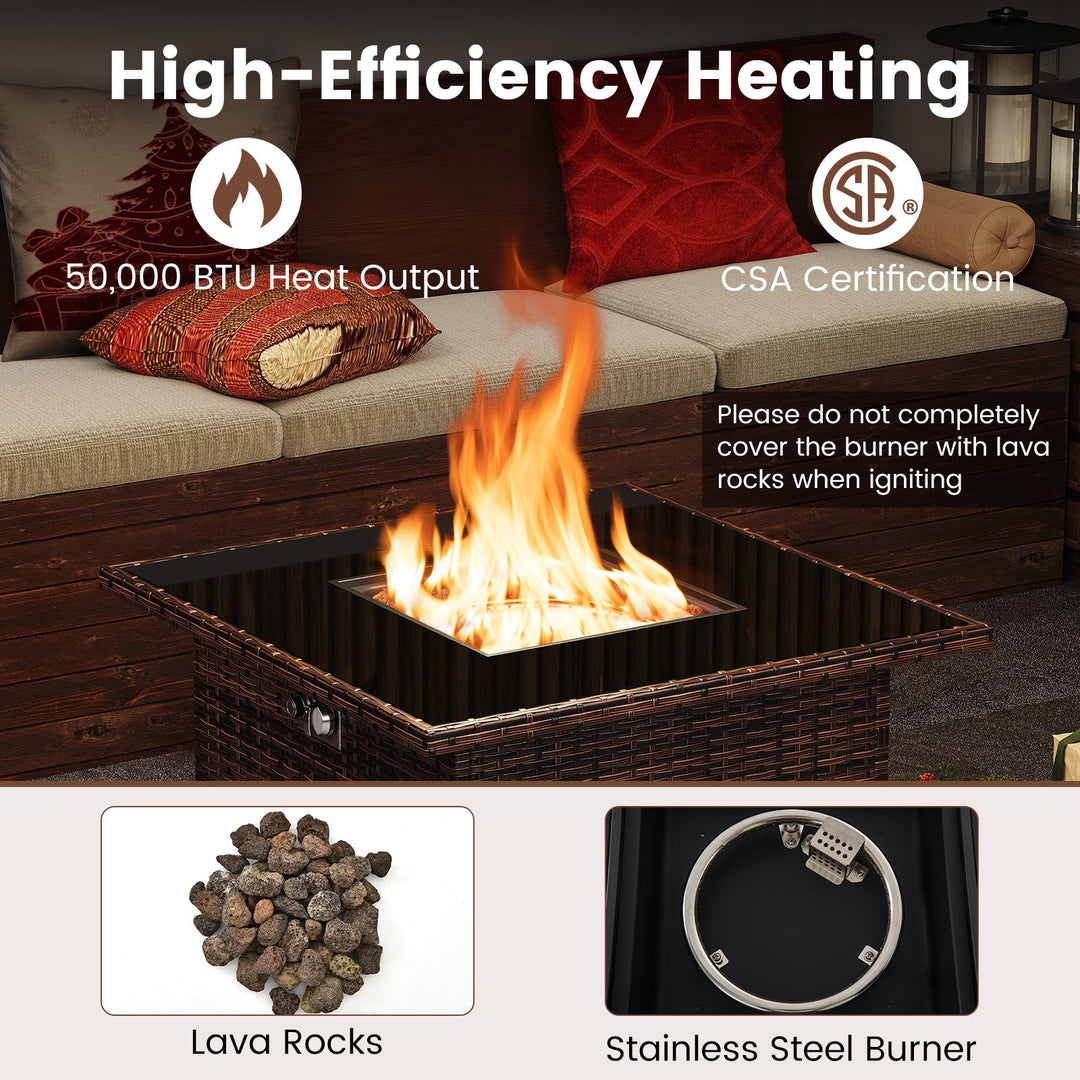 32.5 Inch Propane Fire Pit Table 5000 BTU with Tempered Glass Tabletop