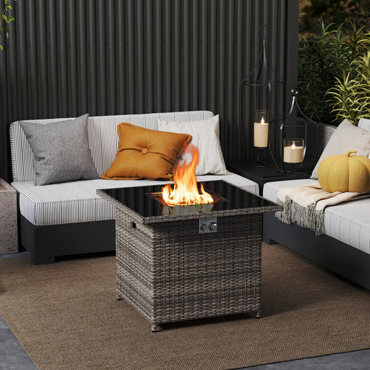 32.5 Inch Propane Fire Pit Table 5000 BTU with Tempered Glass Tabletop