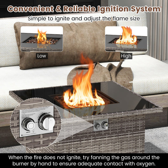 32.5 Inch Propane Fire Pit Table 5000 BTU with Tempered Glass Tabletop