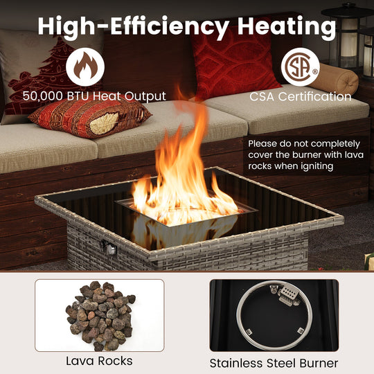 32.5 Inch Propane Fire Pit Table 5000 BTU with Tempered Glass Tabletop