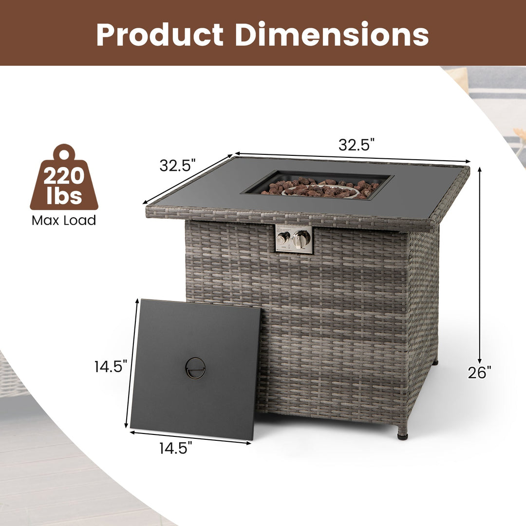 32.5 Inch Propane Fire Pit Table 5000 BTU with Tempered Glass Tabletop