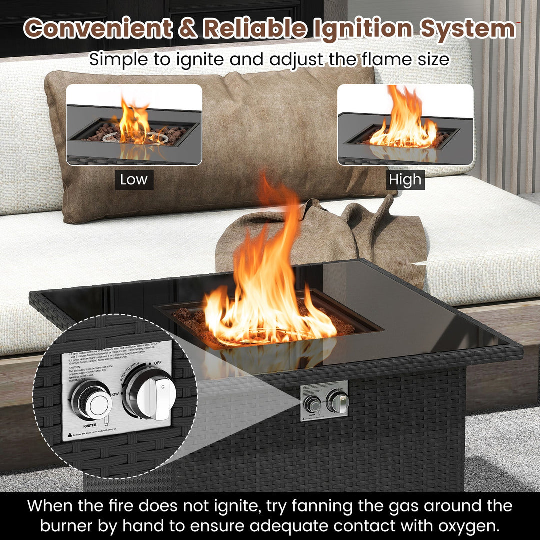 32.5 Inch Propane Fire Pit Table 5000 BTU with Tempered Glass Tabletop