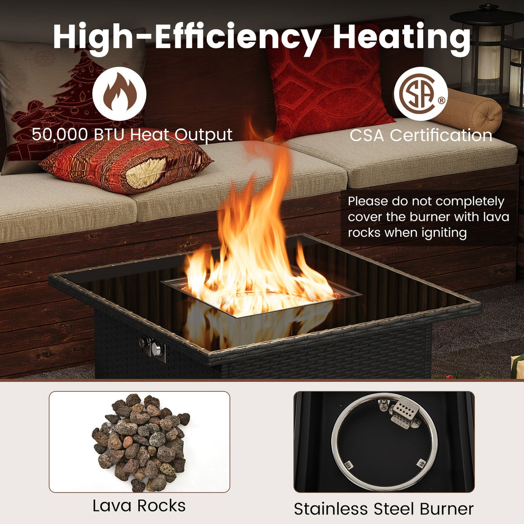 32.5 Inch Propane Fire Pit Table 5000 BTU with Tempered Glass Tabletop
