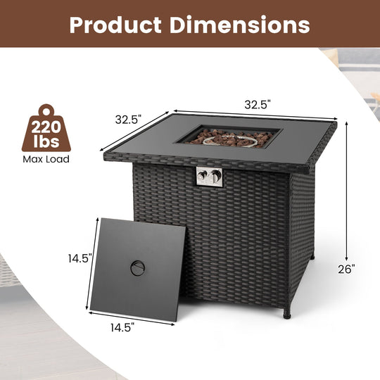 32.5 Inch Propane Fire Pit Table 5000 BTU with Tempered Glass Tabletop